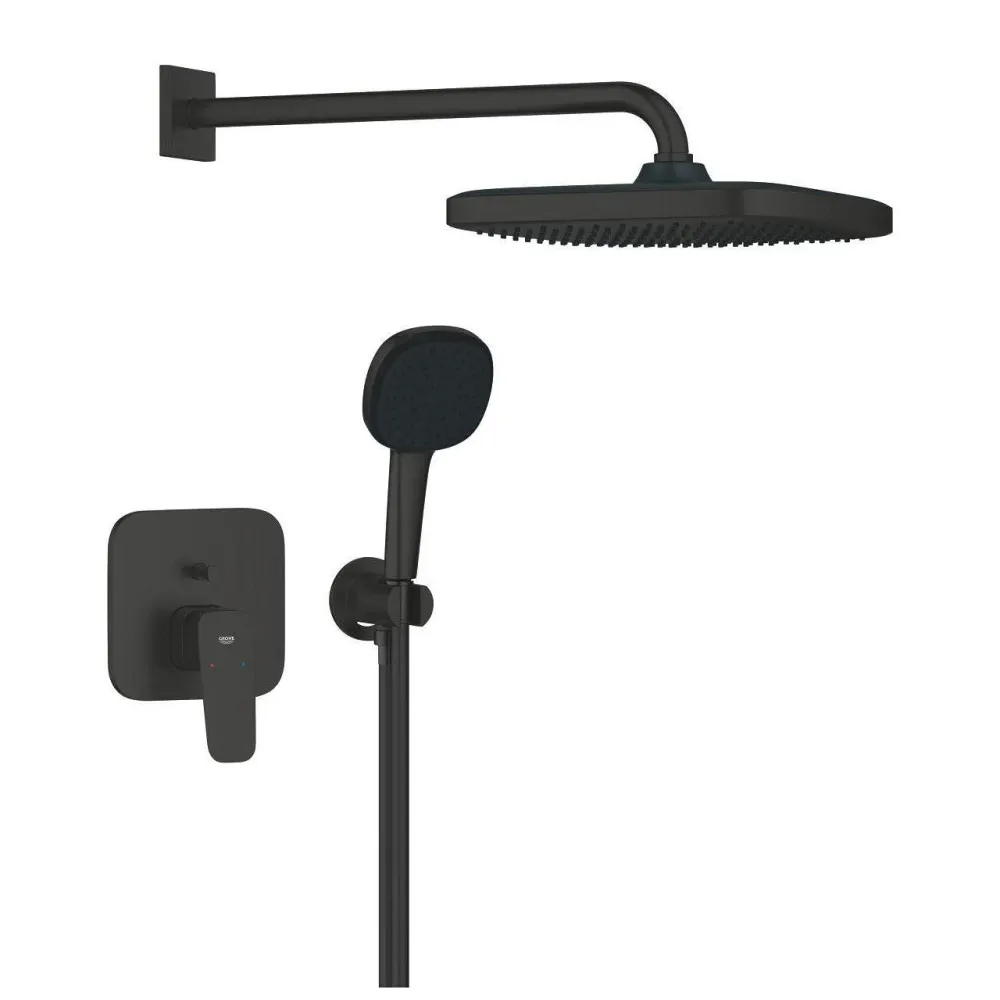 Grohe Cubeo zuhany csaptelep, színkészlet + Tempesta Cube kézi és fejzuhany, matt fekete (1053362430)