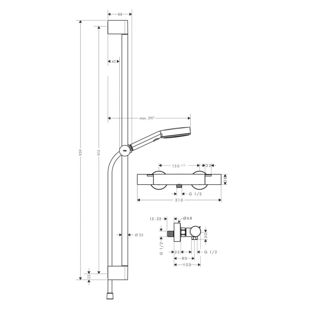 Hansgrohe Pulsify Select S zuhany rendszer termosztátos, 90cm-es zuhanyrúd, króm (24261000)