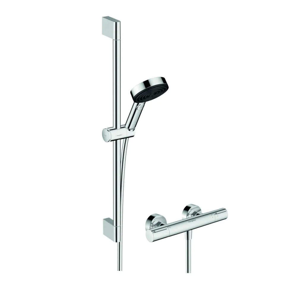 Hansgrohe Pulsify Select S zuhanyrendszer termosztátos, Ecostat Element, 65cm-es zuhanyrúd, króm (24272000)