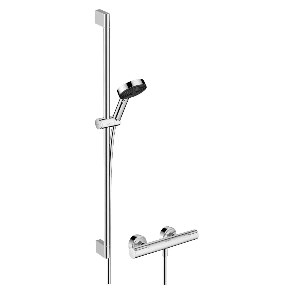 Hansgrohe Pulsify Select S zuhanyrendszer termosztátos, Ecostat Element, 90 cm-es zuhanyrúd, króm (24271000)