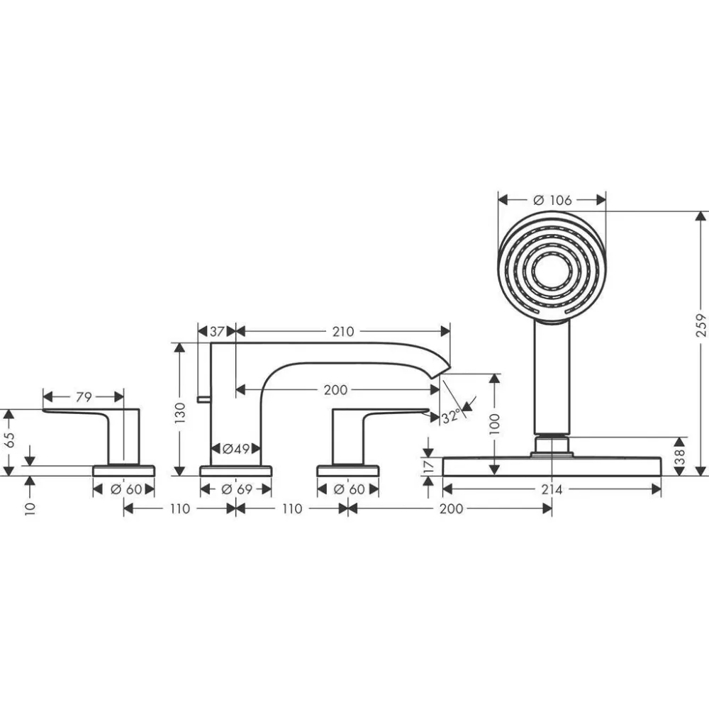 Hansgrohe Vivenis 4 lyukú, peremre szerelhető kádcsaptelep sBox-szal (75444000)