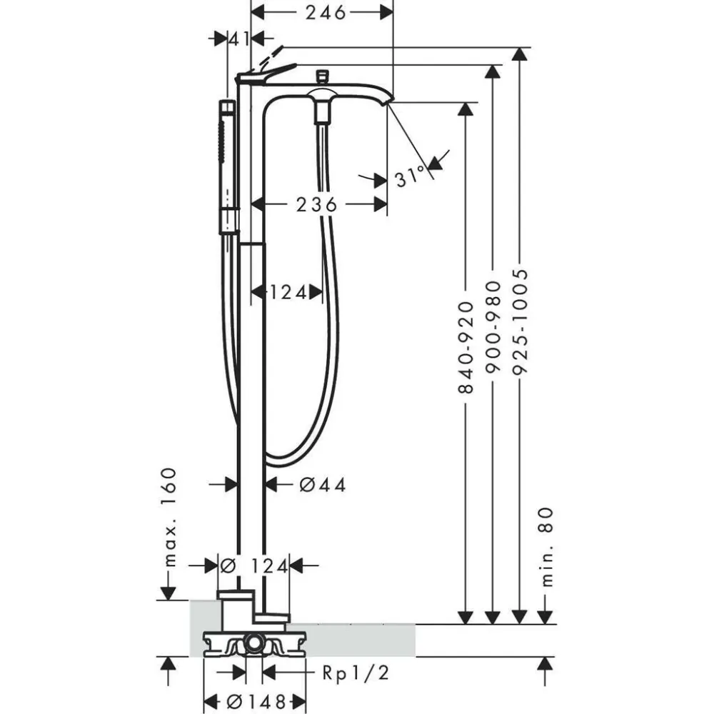 Hansgrohe Vivenis, szabadonálló kádcsaptelep, matt fekete (75445670)