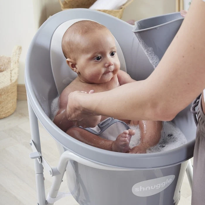 Shnuggle baba fürdőkád lefolyóval Baby Pebble szürke