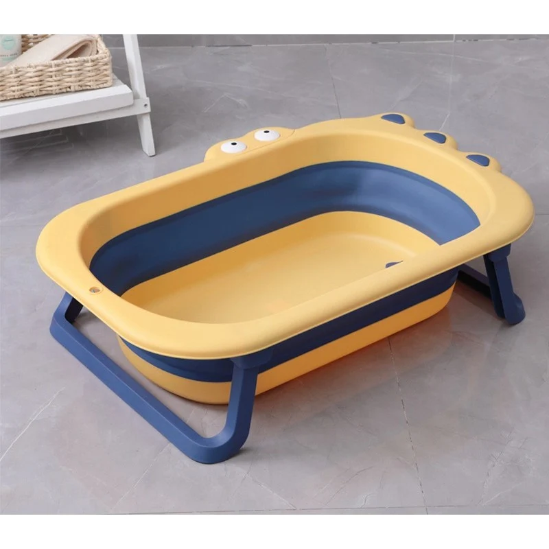 Összecsukható fürdőkád, Vivimall, PP+TPR, 0-6 éves gyermekek részére, krokodil mintás, leeresztő dugóval, 80x54x21 cm, sár...