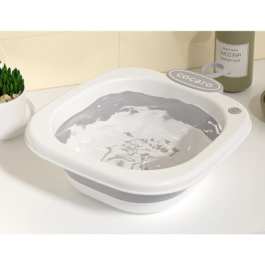 Összecsukható mosdókagyló, Vivimall, 1-8 éves gyerekeknek, 28.5x28.5x10 cm, PE+PP, 3.5l, lábnyomos, szürke