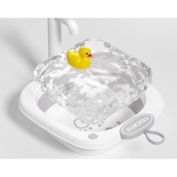 Összecsukható mosdókagyló, Vivimall, 1-8 éves gyerekeknek, 28.5x28.5x10 cm, PE+PP, 3.5l, lábnyomos, szürke