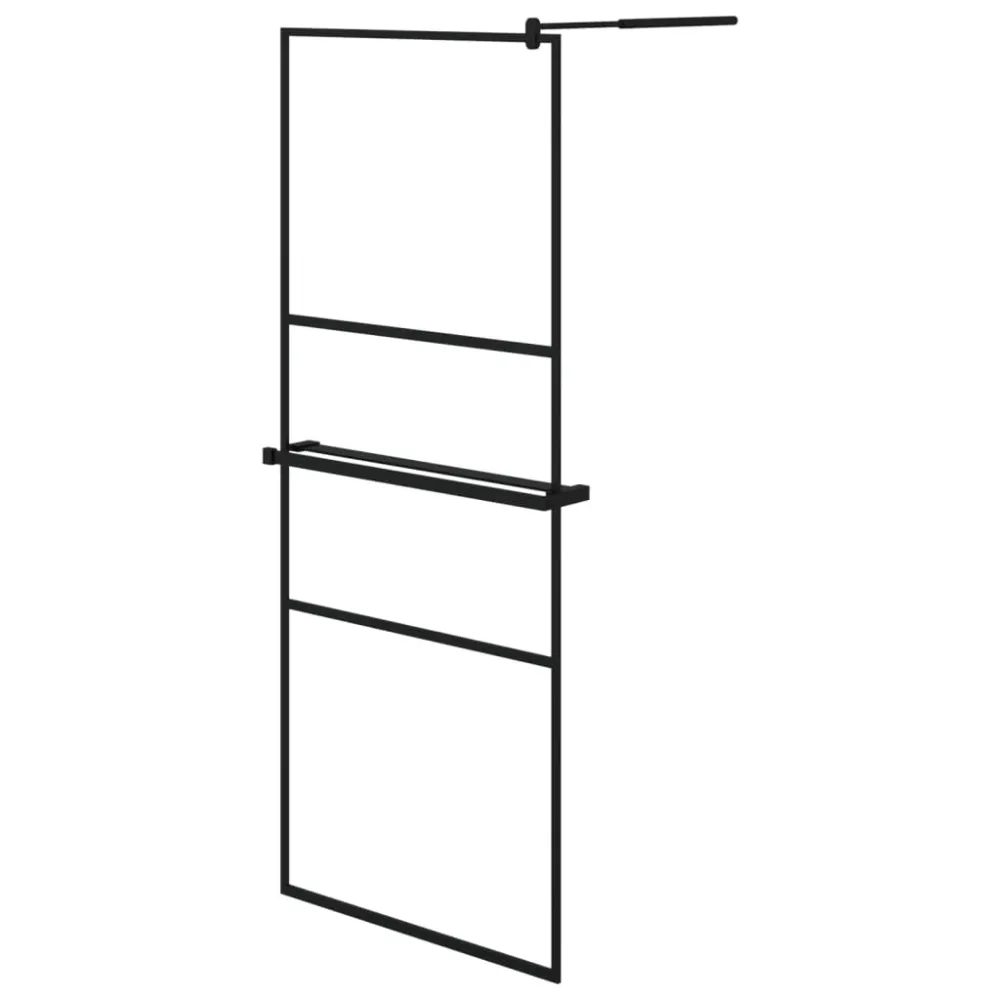 vidaXL fekete ESG üveg és alumínium zuhanyfal polccal 80 x 195 cm