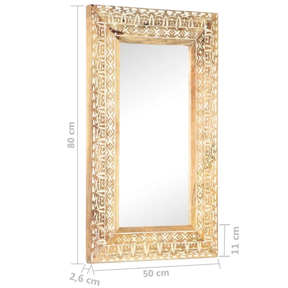 vidaXL kézzel faragott tömör mangófa tükör 80 x 50 x 2,6 cm