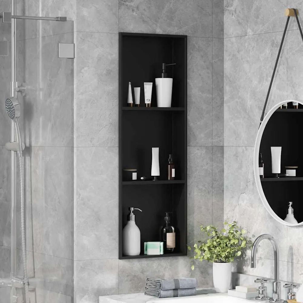 vidaXL Zuhany Niche Fekete 92 x 32 x 10 cm Rozsdamentes acél