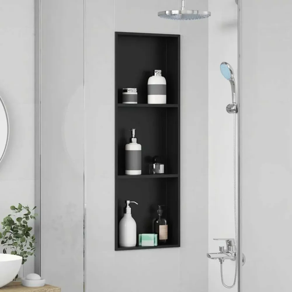 vidaXL Zuhany Niche Fekete 92 x 32 x 10 cm Rozsdamentes acél