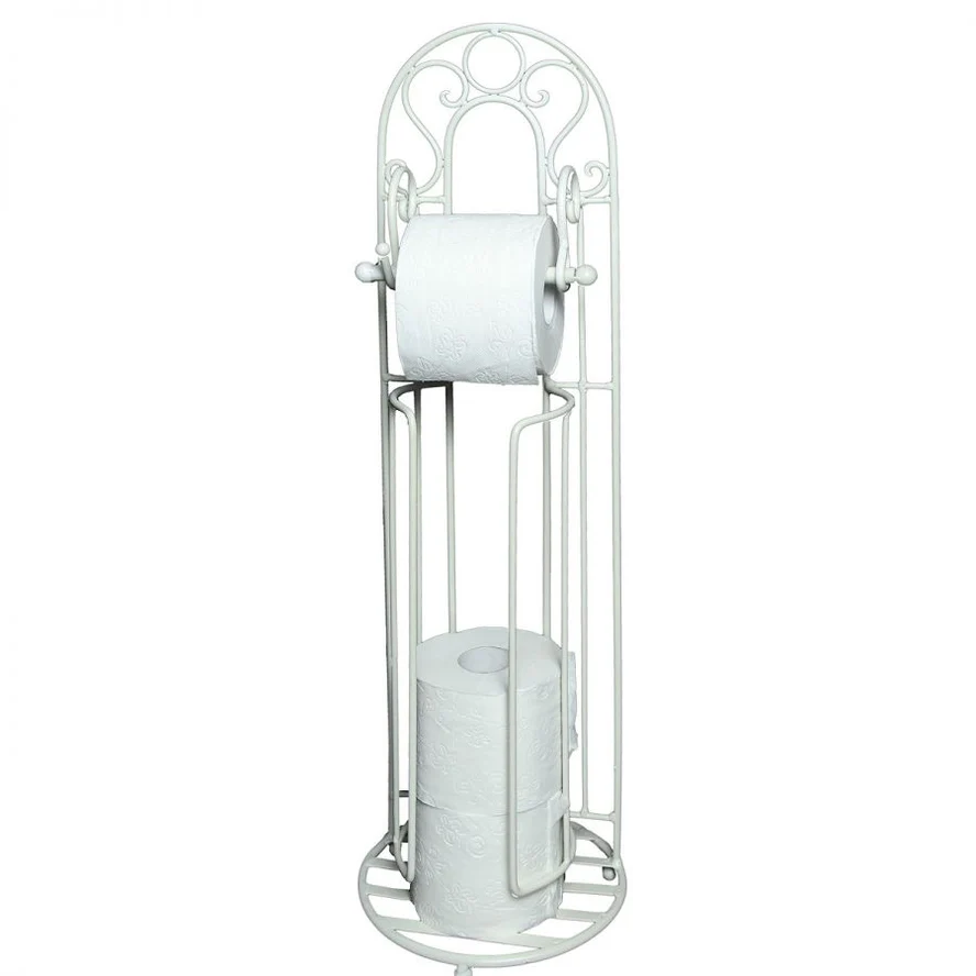 Vintage fém álló WC papír tartó 74 cm antik fehér