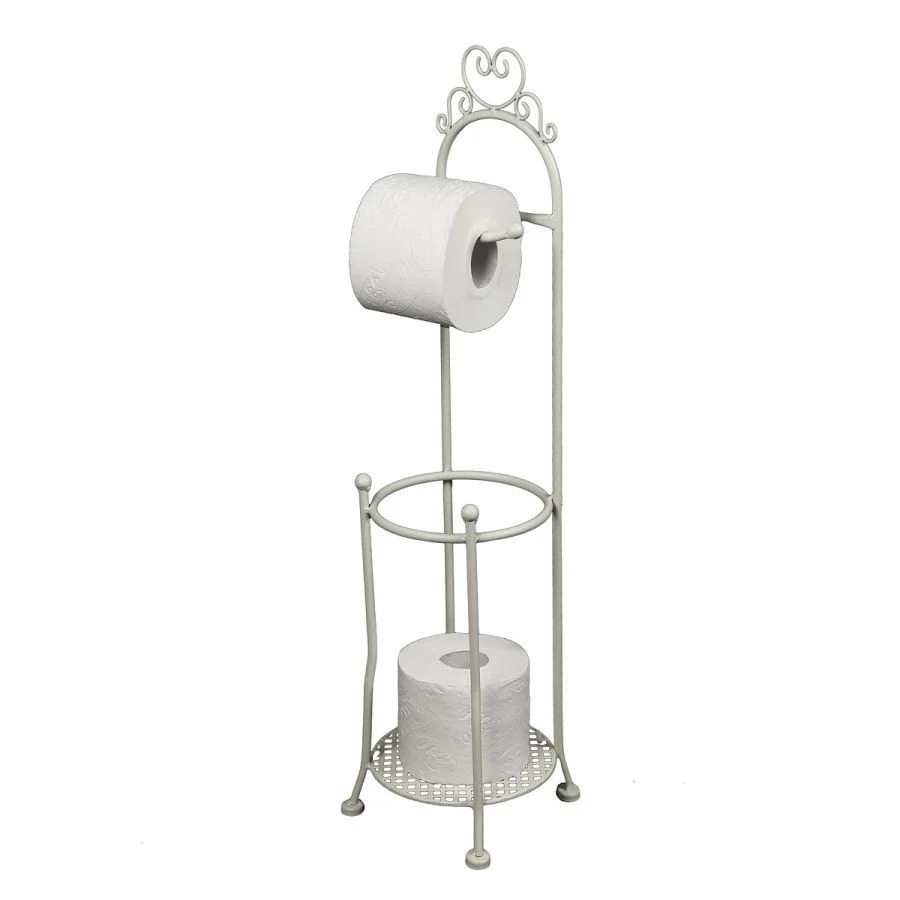 Vintage fém álló WC papír tartó 70 cm antik fehér