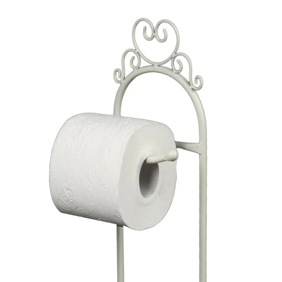 Vintage fém álló WC papír tartó 70 cm antik fehér