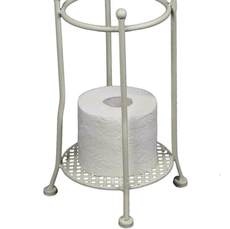 Vintage fém álló WC papír tartó 70 cm antik fehér