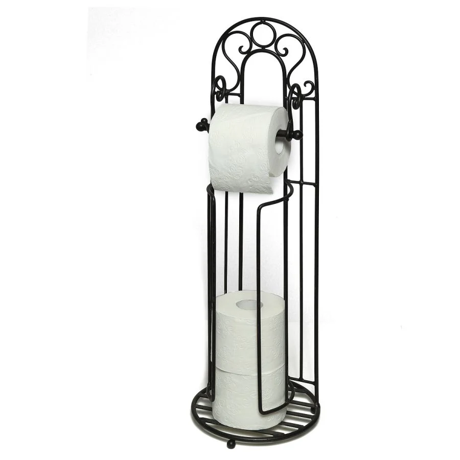 Vintage fém álló WC papír tartó 74 cm antik fekete