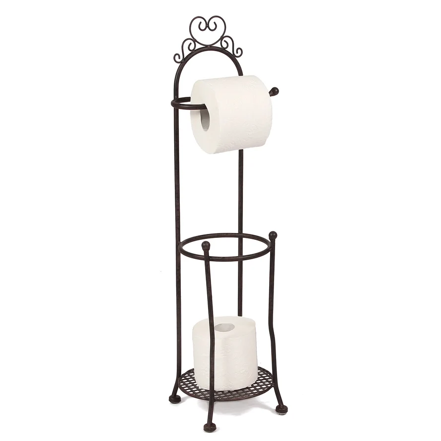 Vintage fém álló WC papír tartó 70 cm barna