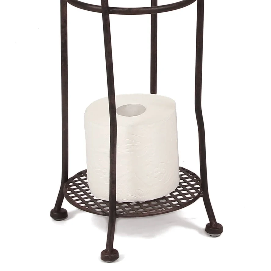 Vintage fém álló WC papír tartó 70 cm barna