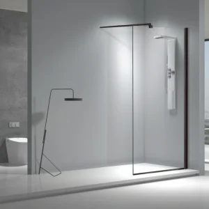 Viva AQUA Max WALK Zuhanyfal - FEKETE profil - 8 mm vízlepergető víztiszta üveg - 110 x 200 cm