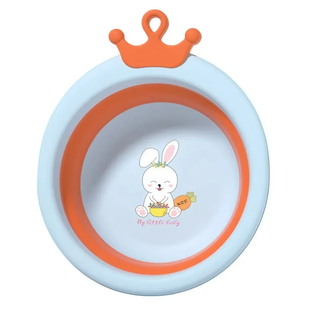 Vivimall Összecsukható Baby Fürdőkád, Kör alakú Nyuszis, kék, 30x31x3.5 cm, 3.3 L