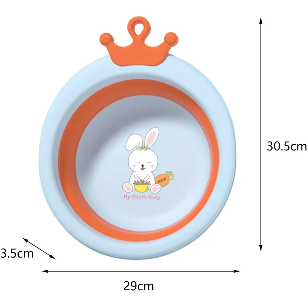 Vivimall Összecsukható Baby Fürdőkád, Kör alakú Nyuszis, kék, 30x31x3.5 cm, 3.3 L