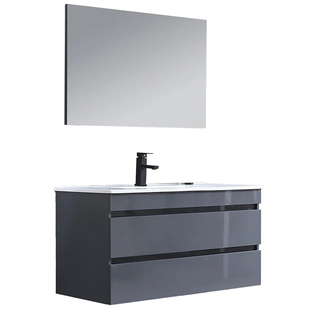 Cube Fürdőszobabútor 100 cm kerámia mosdóval (2 fiókos) tükörrel 60x100 cm szürke
