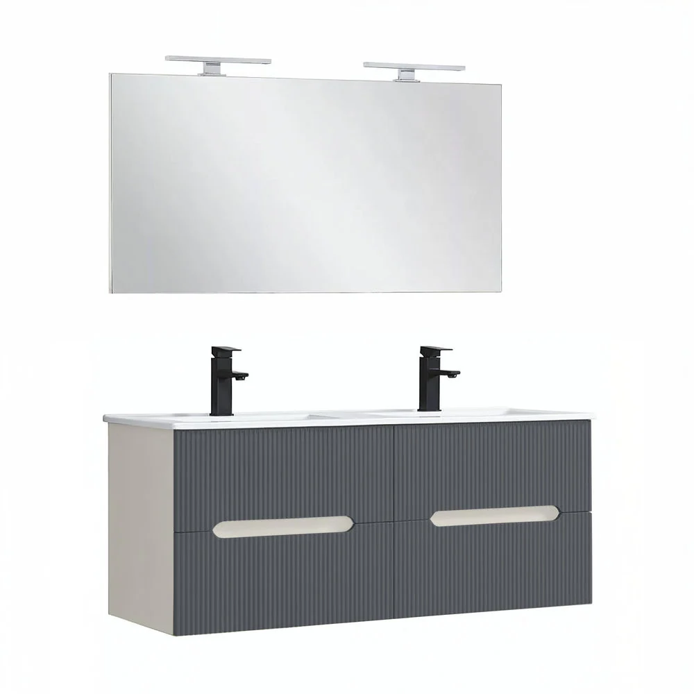 Trent Fürdőszobabútor 120 cm kerámia mosdóval tükörrel 60x120 cm fehér-antracit szürke