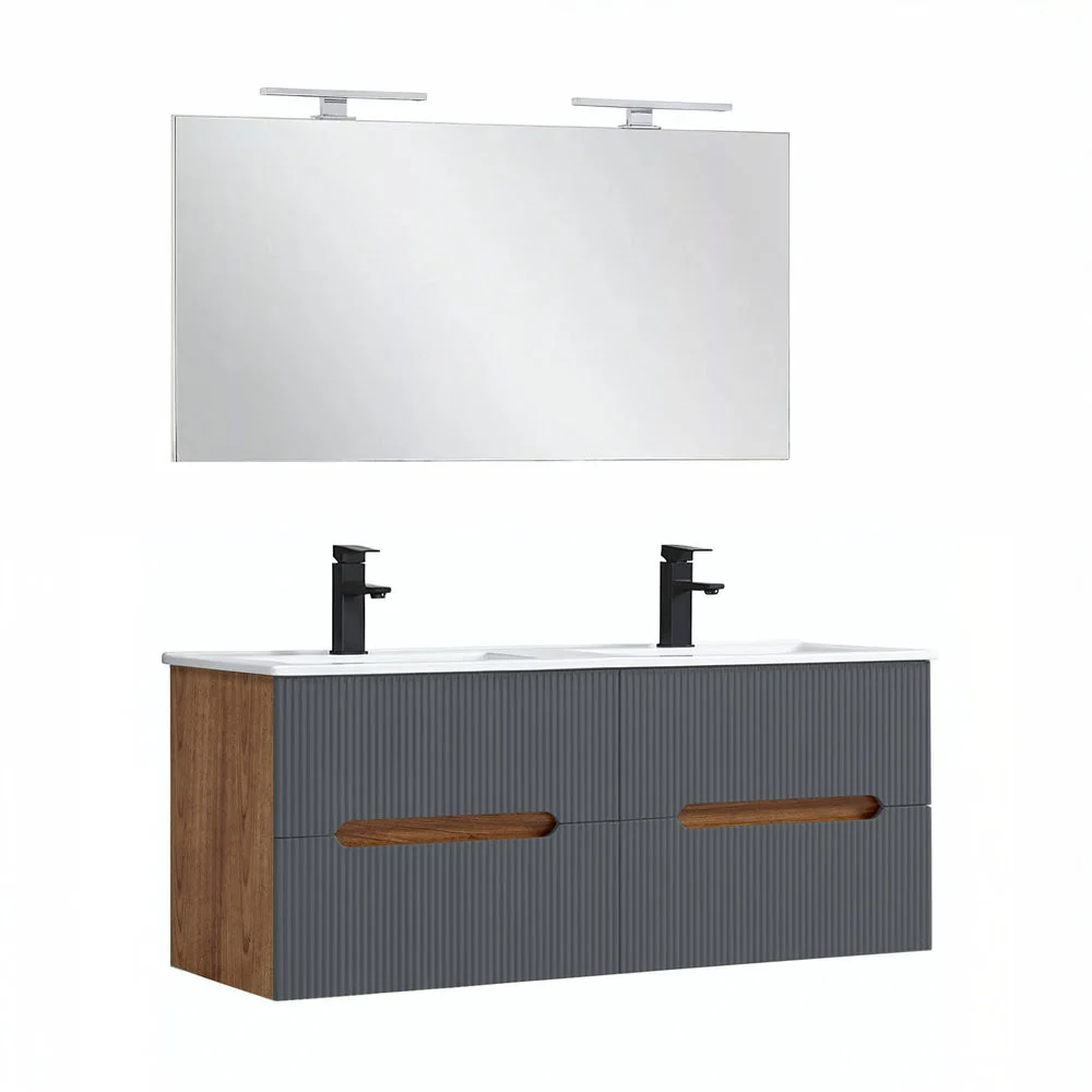 Trent Fürdőszobabútor 120 cm kerámia mosdóval tükörrel 60x120 cm sunset tölgy-antracit szürke