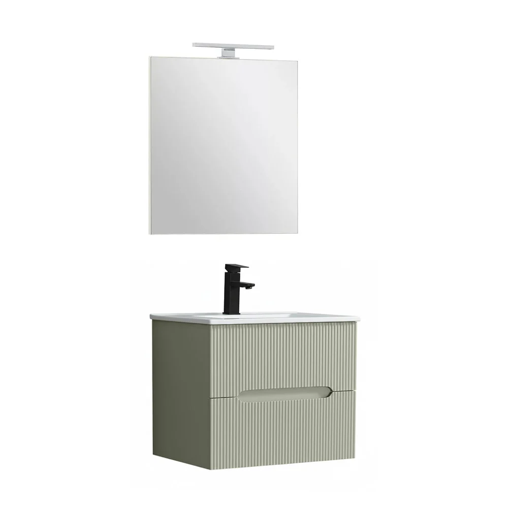 Trent Fürdőszobabútor 60 cm kerámia mosdóval (2 fiókos) tükörrel 60x80 cm olivazöld