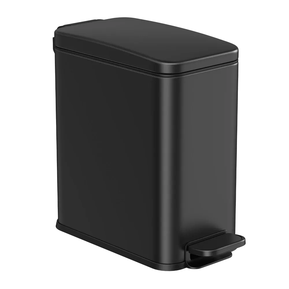 Fürdőszobai szemetes, acél, puha záródású, 10 literes, fekete
