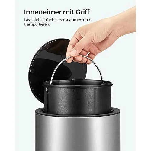 Kozmetikai szemetes, 3 l, fürdőszobai kuka fedéllel, pedálos, acél, ezüst-fekete