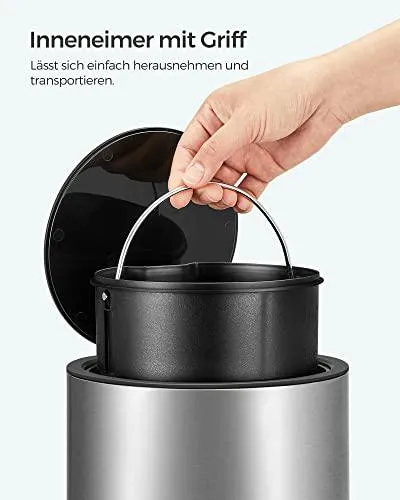 Kozmetikai szemetes, 3 L, fürdőszobai kuka fedéllel, pedálos, acél, ezüst-fekete