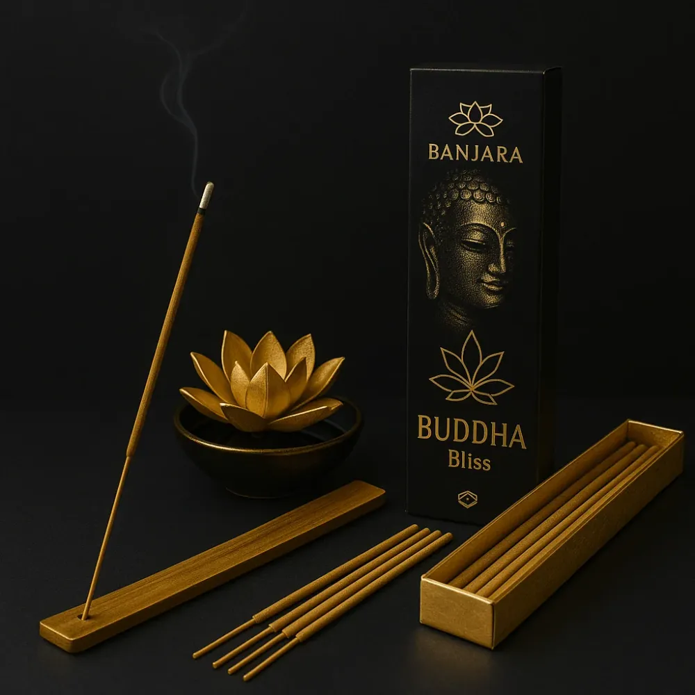 Füstölőpálcikák Buddha fekete és arany lótusz Satya
