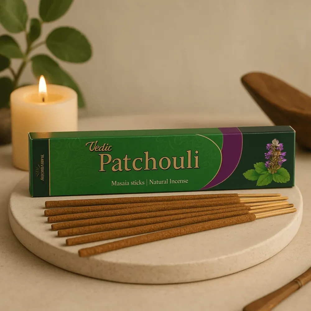 Patchouli kézzel sodort masala füstölőpálcikák, 12 pálcika