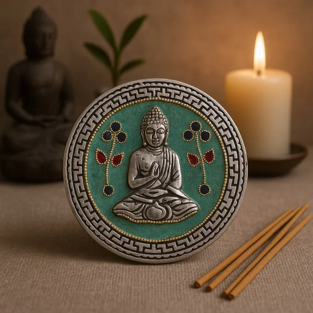 Füstölőpálca tartó Buddha zöld 10 cm