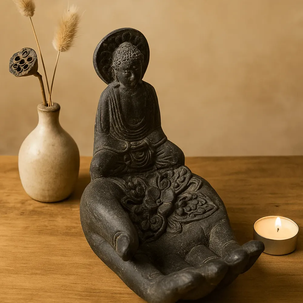 Füstölőtartó Buddha és kéz fekete