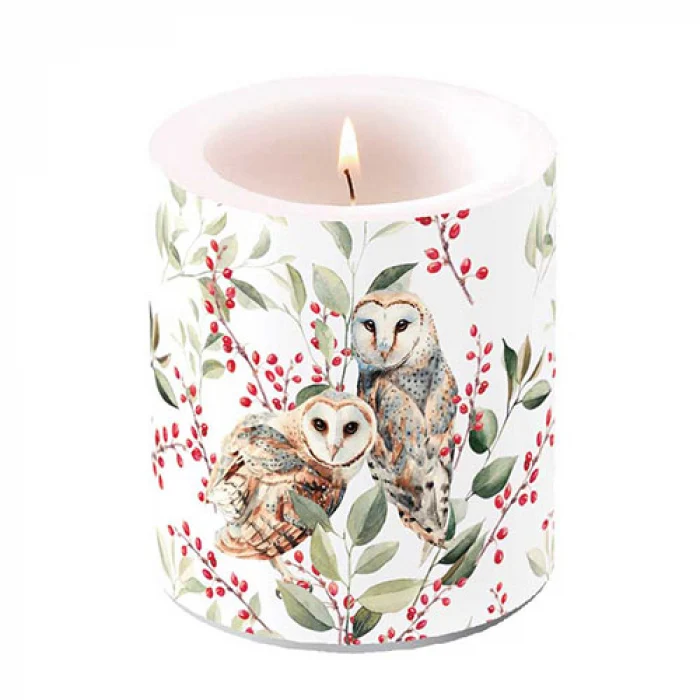 Bagoly pár átvilágítós viaszgyertya közepes Barn owl couple