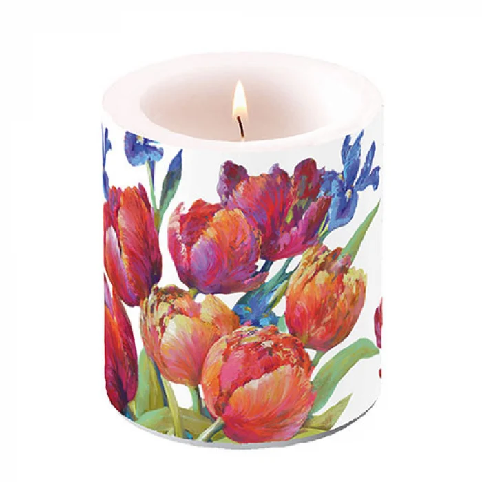 Tulipános átvilágítós viasz gyertya 10x10 cm Tulips joy