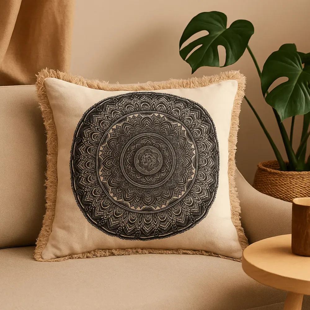 Mandala párnahuzat 45x45cm fekete