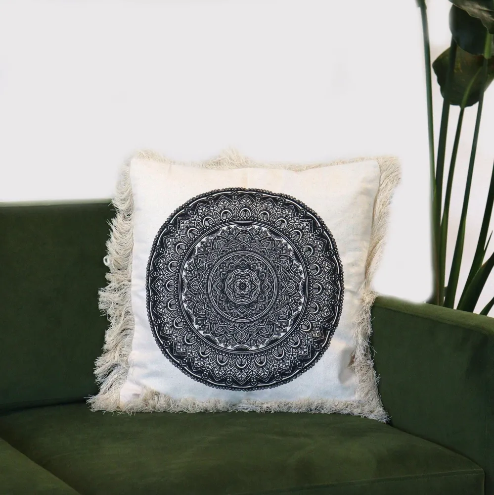 Mandala párnahuzat 45x45cm fekete