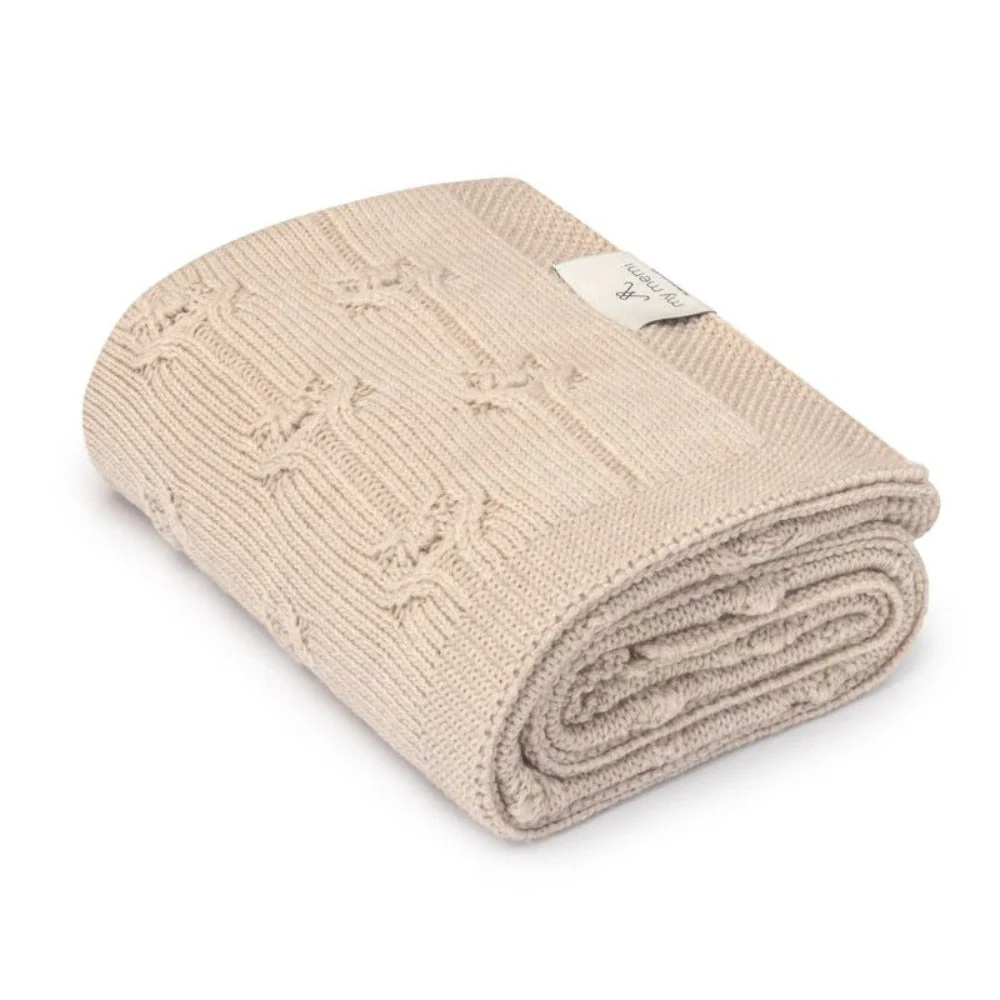 My Memi Merino gyapjú takaró meleg bézs Floral - prémium kollekció