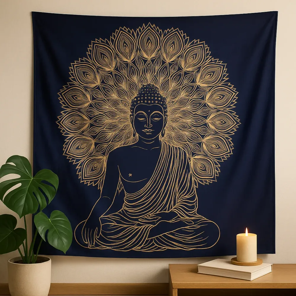 Buddha mandala faliszőnyeg dupla pamut ágytakaró