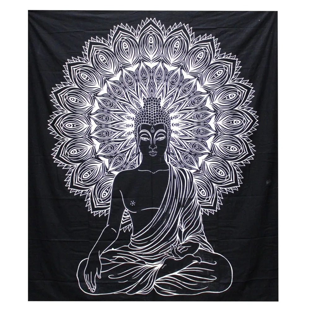 Dupla ágytakaró, fekete-fehér Buddha falikép