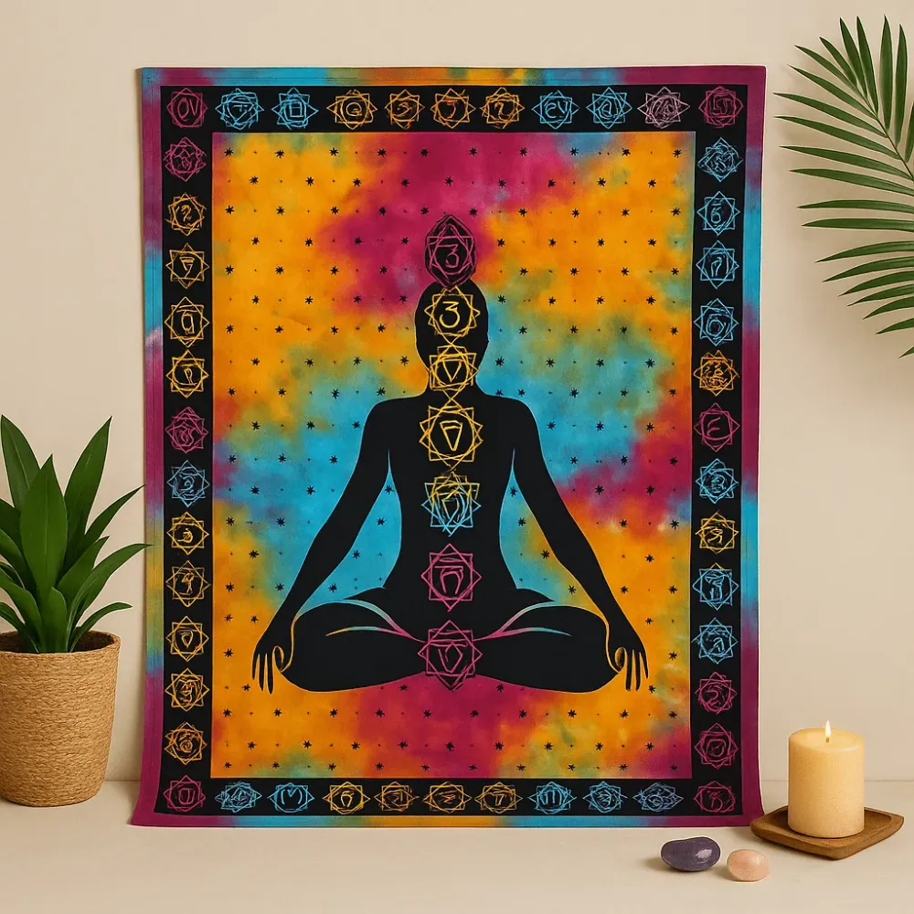 Egyrészes pamut ágytakaró falidísz – Csakra Buddha