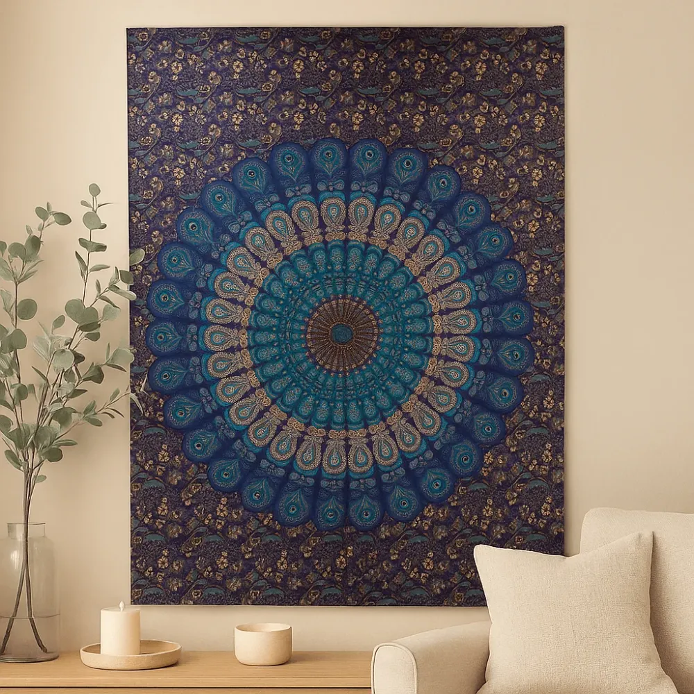 Egyszínű pamut ágytakaró és falidísz 130x200cm Mandala
