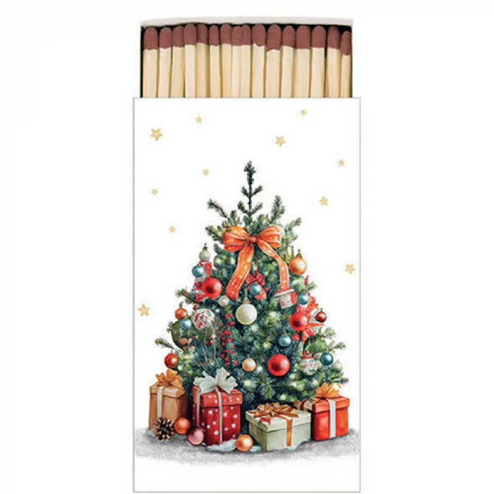 gyufa karácsonyi díszdobozban Karácsonyfa ajándékokkal