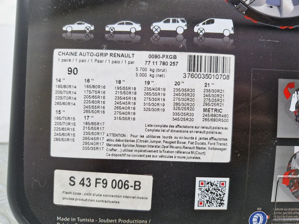 Prémium hólánc Auto Grip Polaire Grip 90 0090-PXGB új FRANCE BUMPER