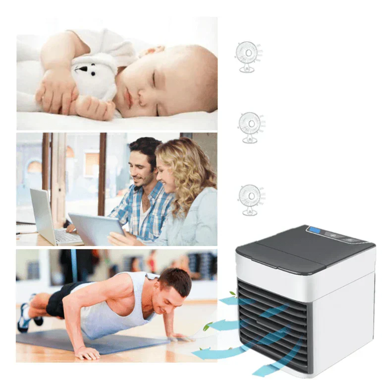 Mini hordozható légkondicionáló - Hűt, párásít és tisztít - 3 az 1-ben USB-s léghűtő