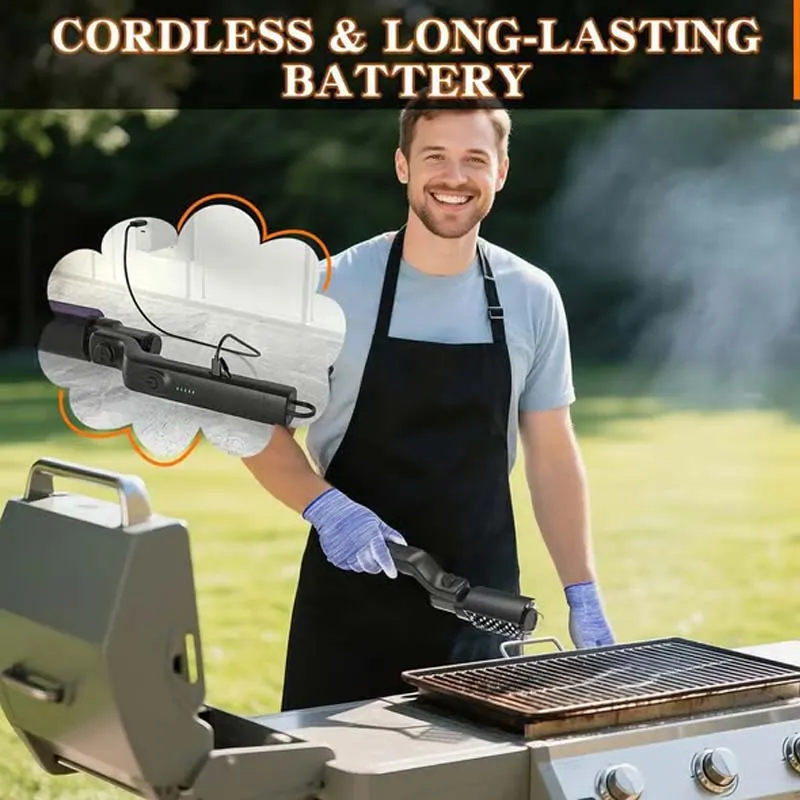 🧼 Vezeték Nélküli Elektromos BBQ Grill Kefe Tisztító 🔥🍖 | Erős forgófej, 3 sebességfokozat – újratölthető, vízálló kivitel ⚡