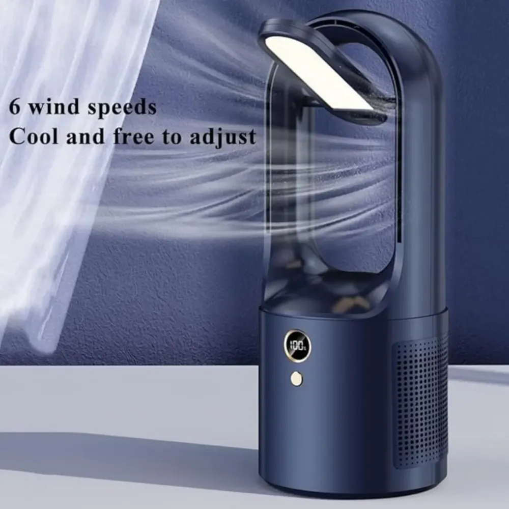 Lapát nélküli asztali ventilátor LED-del és USB-vel - Csendes, biztonságos és vezeték nélküli