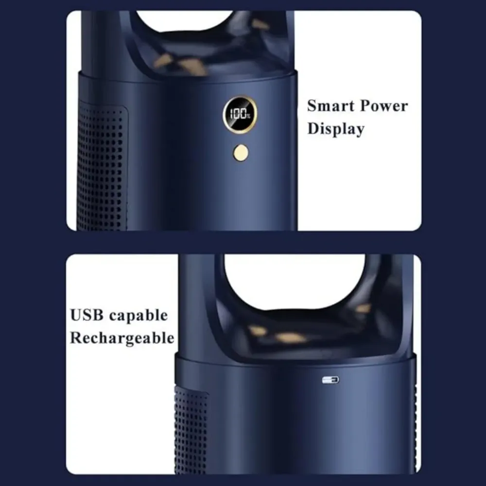Lapát nélküli asztali ventilátor LED-del és USB-vel - Csendes, biztonságos és vezeték nélküli